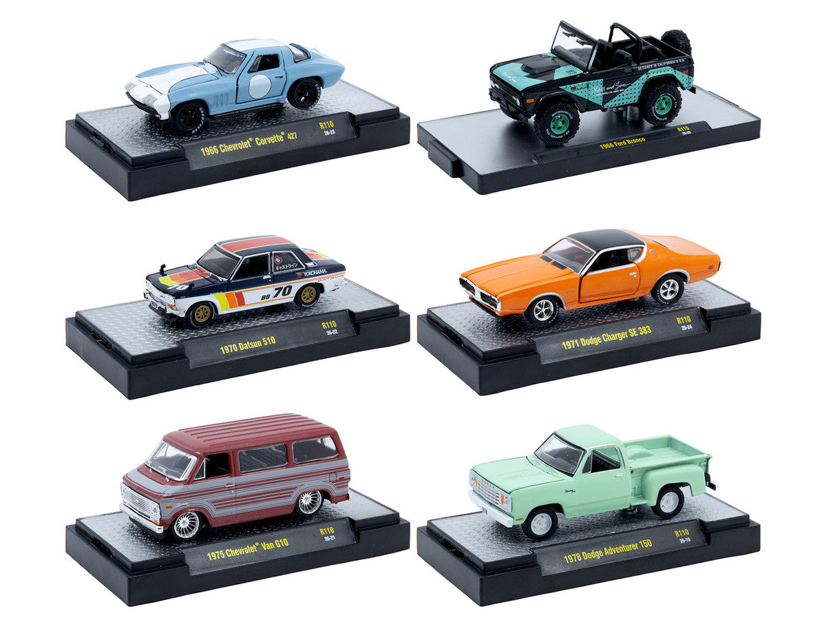 "Auto-Thentics" 6 piece Set Release 110 IN DISPLAY CASES Limited Edition 1/64 Diecast Model Cars by M2 Machines-0