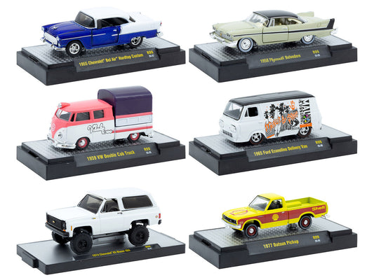 "Auto-Thentics" 6 piece Set Release 99 IN DISPLAY CASES Limited Edition 1/64 Diecast Model Cars by M2 Machines-0