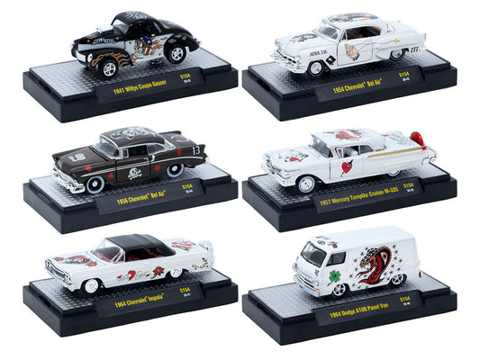 "Auto-Thentics" 6 piece Set Release S154 IN DISPLAY CASES Limited Edition 1/64 Diecast Model Cars by M2 Machines-0