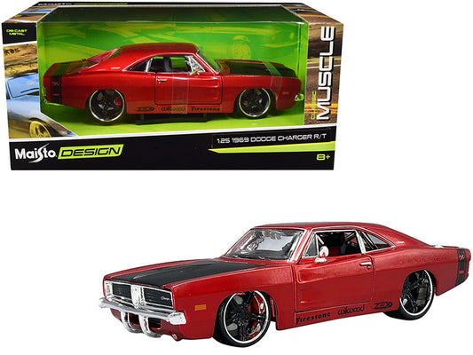 1969 Dodge Charger R/T Red Metallic with Black Hood and Black Stripes "Classic Muscle" 1/25 Diecast Model Car by Maisto-0