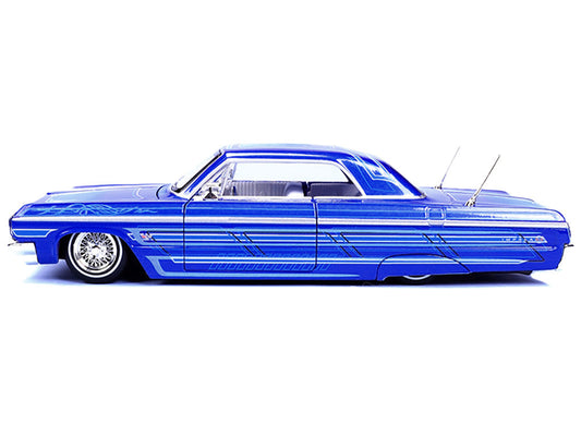 1964 Chevrolet Impala SS Lowrider Candy Blue with Graphics and White Interior "Lowriders" "Maisto Design" Series 1/26 Diecast Model Car by Maisto-0