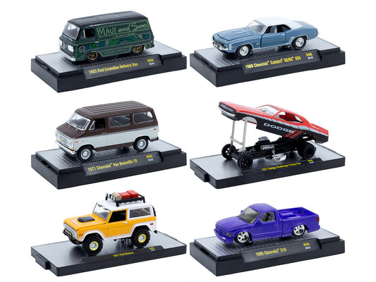"Auto Meets" Set of 6 Cars IN DISPLAY CASES Release 96 Limited Edition 1/64 Diecast Model Cars by M2 Machines-0