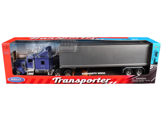Kenworth W900 Truck Blue with Gray Container 1/32 Diecast Model by Welly-0