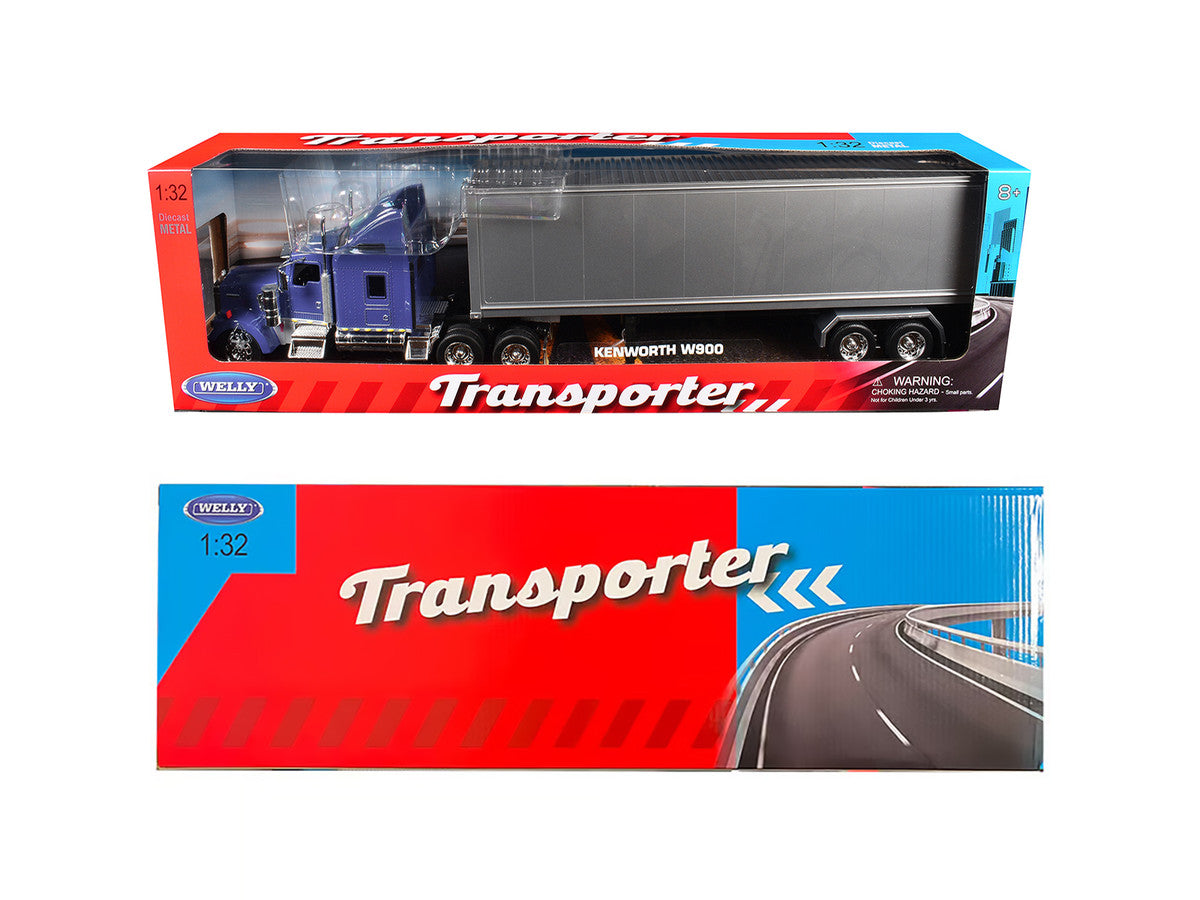 Kenworth W900 Truck Blue with Gray Container 1/32 Diecast Model by Welly-2