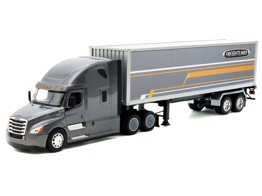 Freightliner Cascadia Truck Gray Metallic with Gray Container with Graphics "Transporter" Series 1/32 Diecast Model by Welly-0