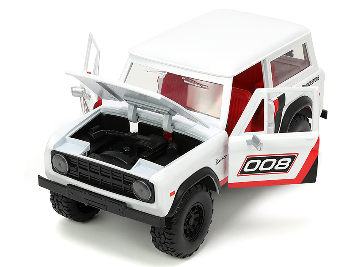 1973 Ford Bronco #008 White with Red and Black Stripes and Red Interior with Extra Wheels "Just Trucks" Series 1/24 Diecast Model Car by Jada-1