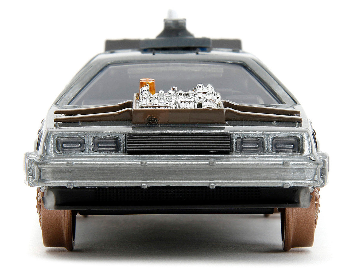 DeLorean DMC (Time Machine) Brushed Metal Train Wheel Version "Back to the Future Part III" (1990) Movie "Hollywood Rides" Series 1/32 Diecast Model Car by Jada-4