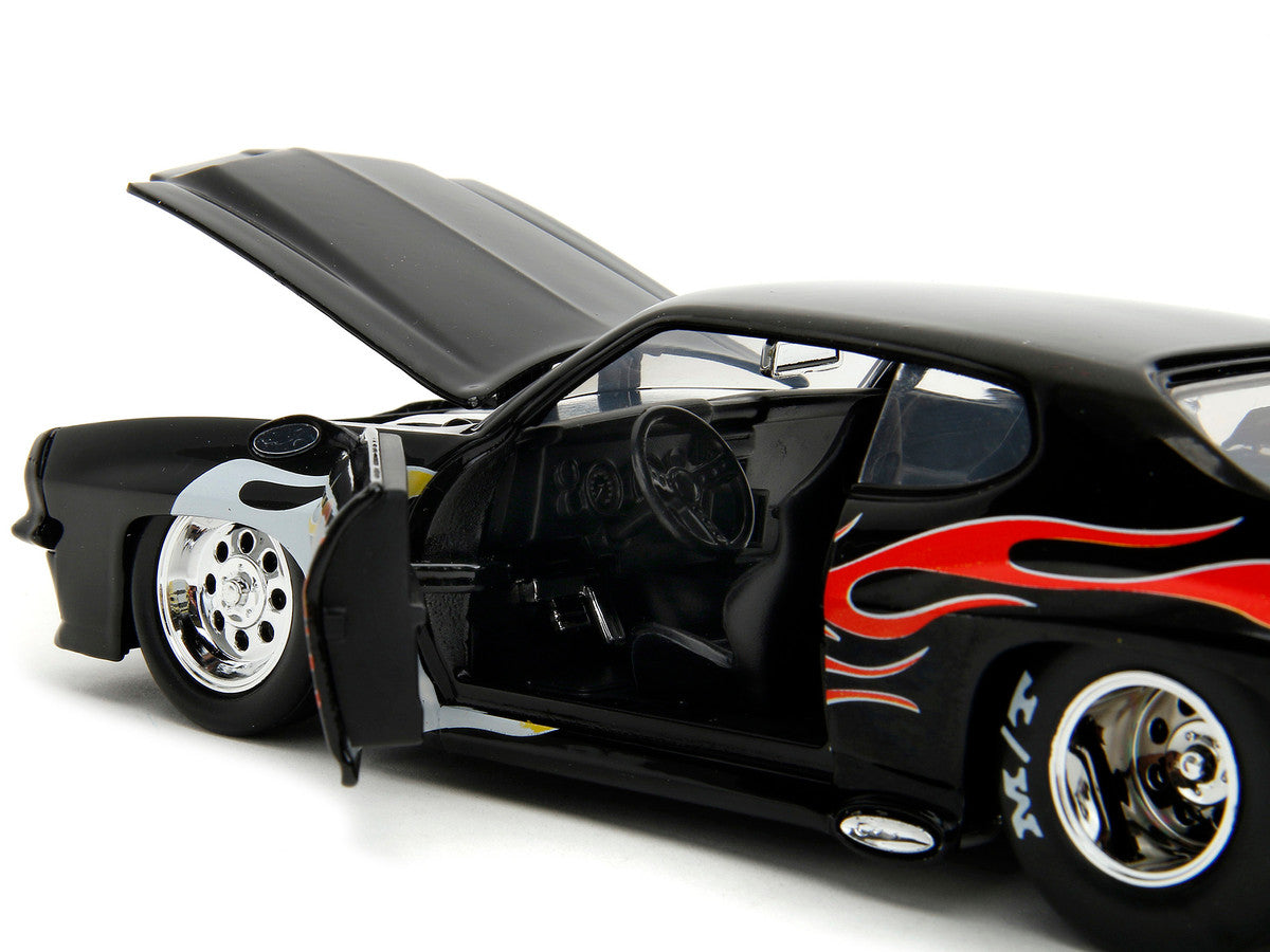 1971 Pontiac GTO Black with Flame Graphics "Bigtime Muscle" Series 1/24 Diecast Model Car by Jada-2