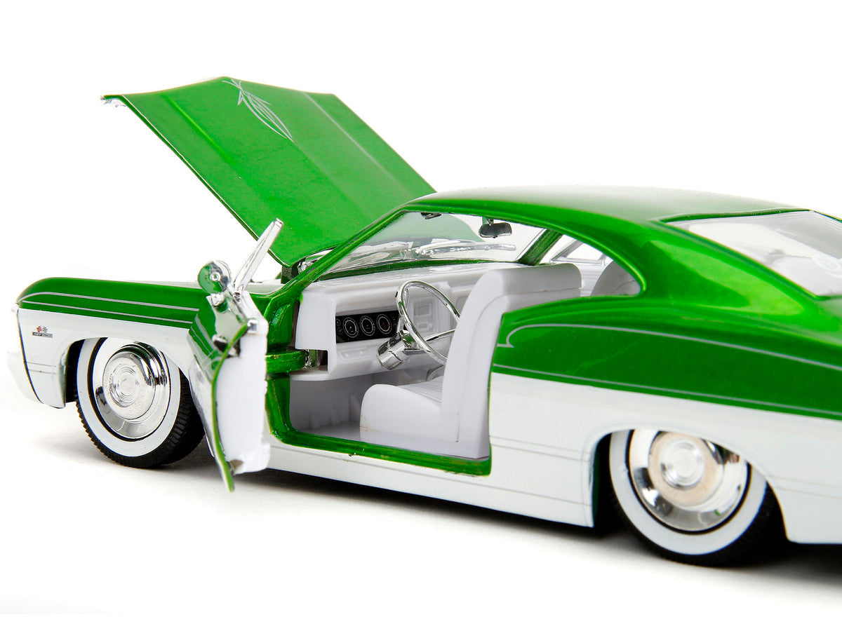 1967 Chevrolet Impala SS Green Metallic and White with White Interior "Bigtime Muscle" Series 1/24 Diecast Model Car by Jada-2