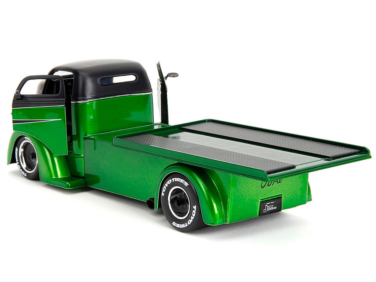 1947 Ford COE Flatbed Truck Green Metallic and Matt Black "Toyo Tires" with Extra Wheels "Just Trucks" Series 1/24 Diecast Model Car by Jada-1