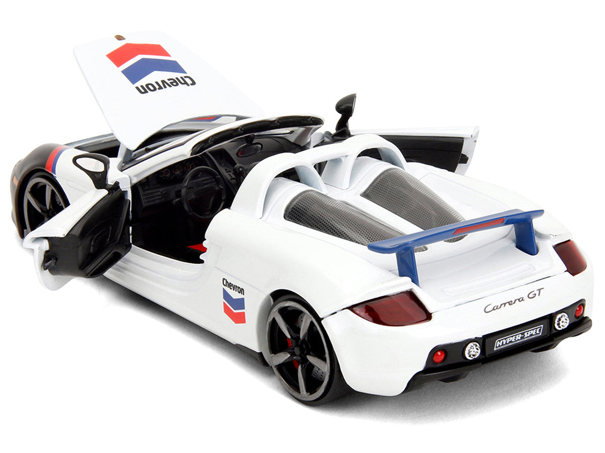 Porsche Carrera GT Convertible #04 "Chevron" White with Graphics "Hyper-Spec" Series 1/24 Diecast Model Car by Jada-3