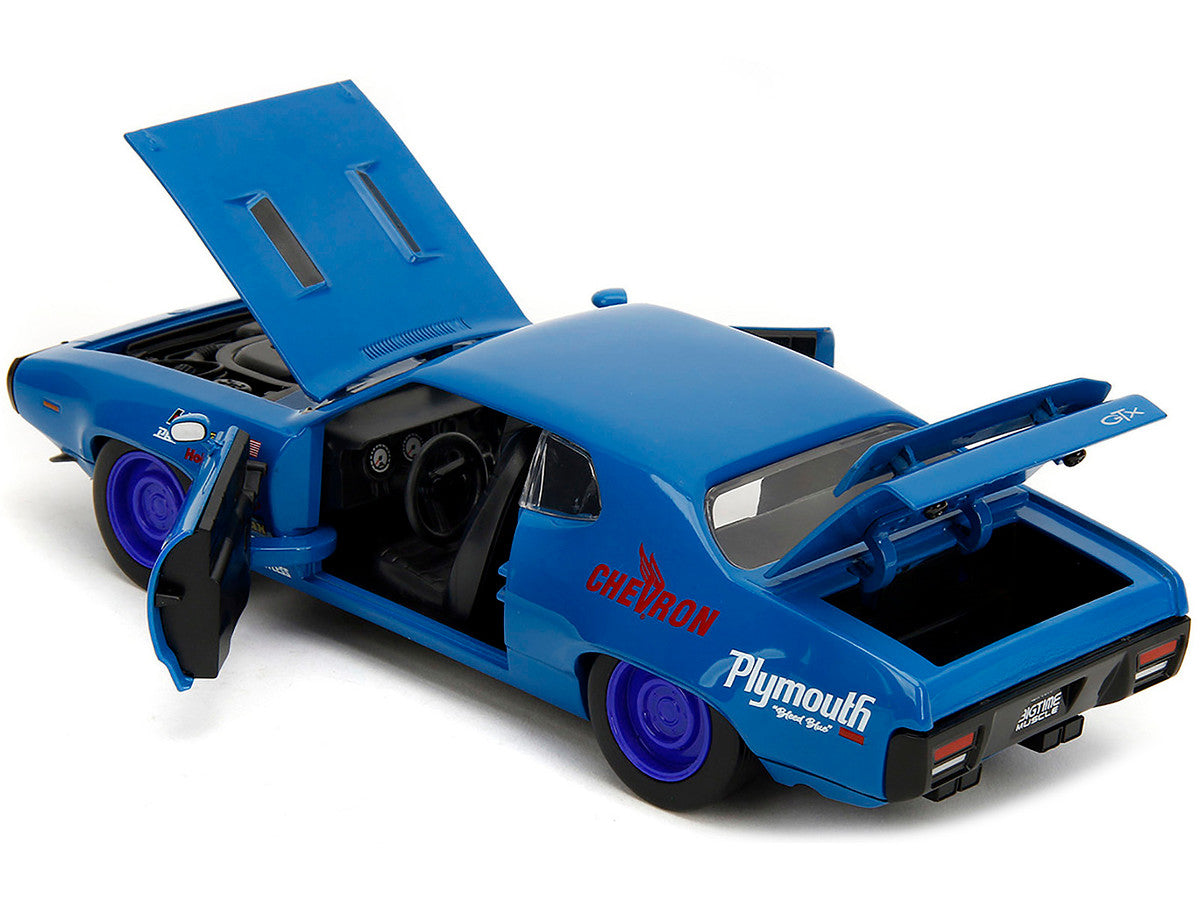 1972 Plymouth GTX #34 Blue with Graphics "Bigtime Muscle" Series 1/24 Diecast Model Car by Jada-3