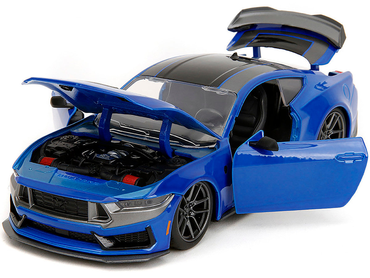 2024 Ford Mustang Dark Horse Blue Metallic with Black and Gray Stripes "Bigtime Muscle" Series 1/24 Diecast Model Car by Jada-2