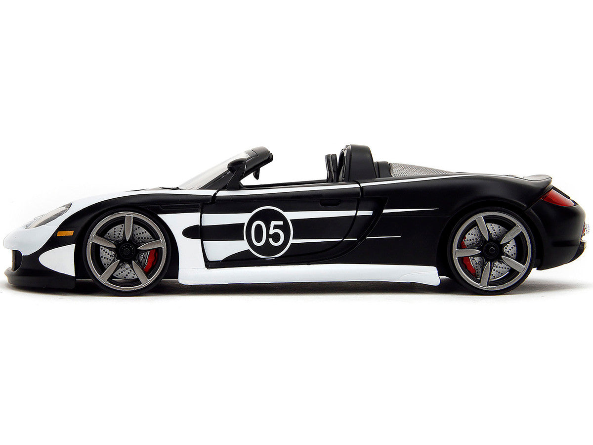 Porsche Carrera GT Convertible #05 Black with White Graphics "Hyper-Spec" Series 1/24 Diecast Model Car by Jada-2