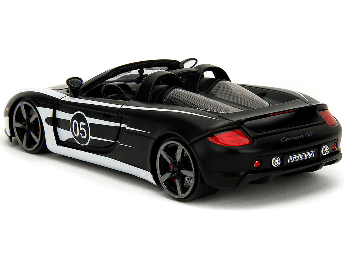 Porsche Carrera GT Convertible #05 Black with White Graphics "Hyper-Spec" Series 1/24 Diecast Model Car by Jada-4
