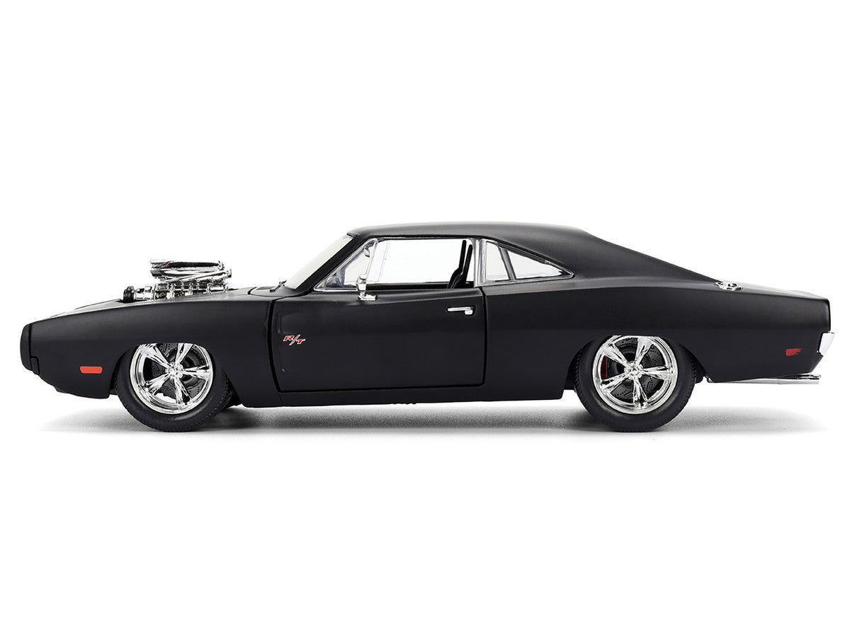 1970 Dodge Charger R/T Matt Black "Fast & Furious" (2009) Movie "Fast & Furious" Series 1/24 Diecast Model Car by Jada-2