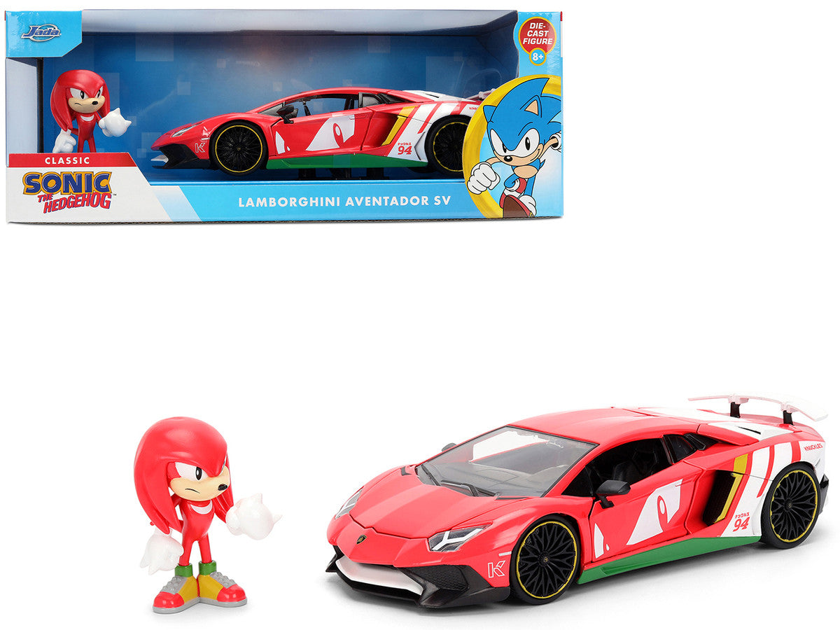 Lamborghini Aventador SV Red with Graphics and Knuckles Diecast Figure "Sonic The Hedgehog" Franchise "Hollywood Rides" Series 1/24 Diecast Model by Jada-4
