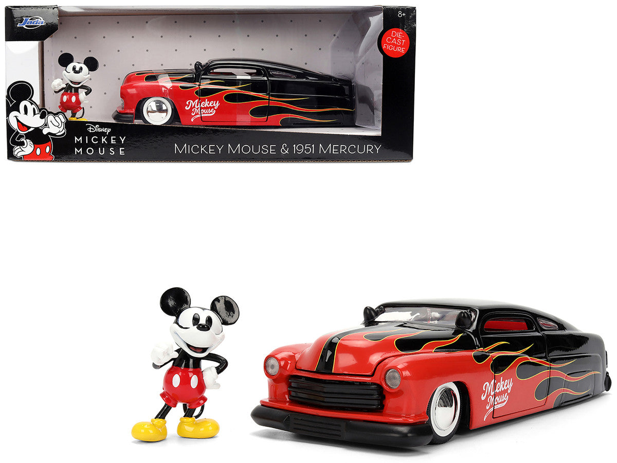 1951 Mercury Coupe Black with Flame Graphics and Red Interior and Mickey Mouse Diecast Figure "Disney's Mickey Mouse" "Hollywood Rides" Series 1/24 Diecast Model Car by Jada-4