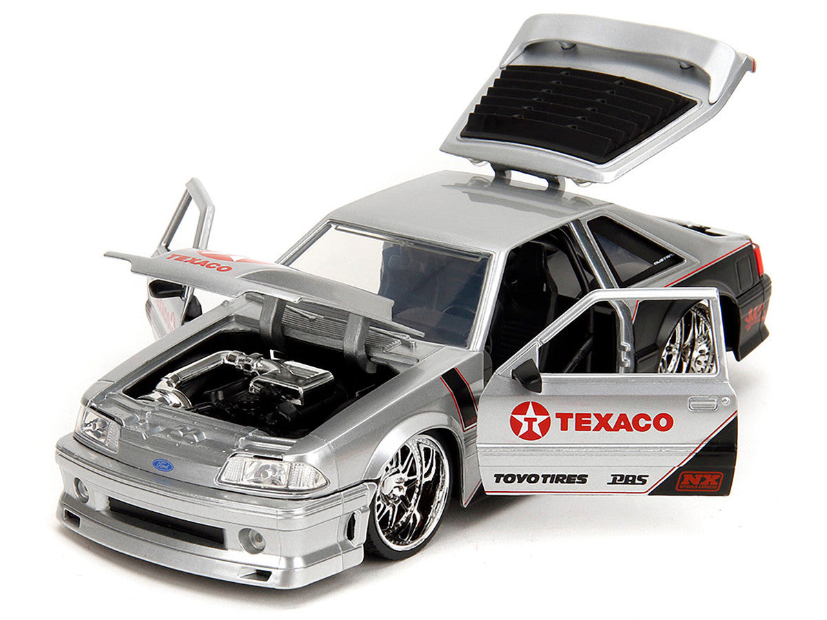 1989 Ford Mustang GT "Texaco" Silver Metallic and Matt Black "Bigtime Muscle" Series 1/24 Diecast Model Car by Jada-3