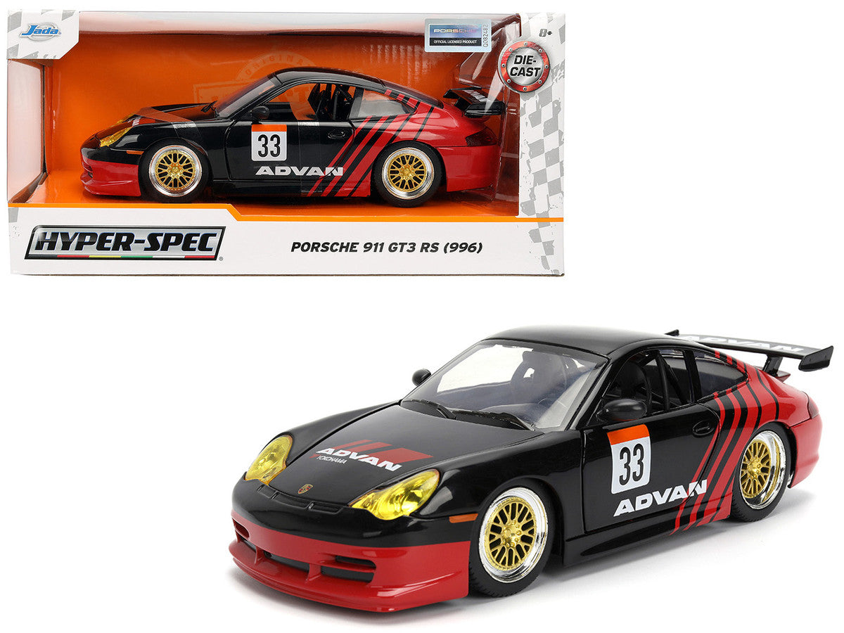 Porsche 911 GT3 RS (996) #33 "ADVAN" Black and Red "Hyper-Spec" Series 1/24 Diecast Model Car by Jada-0