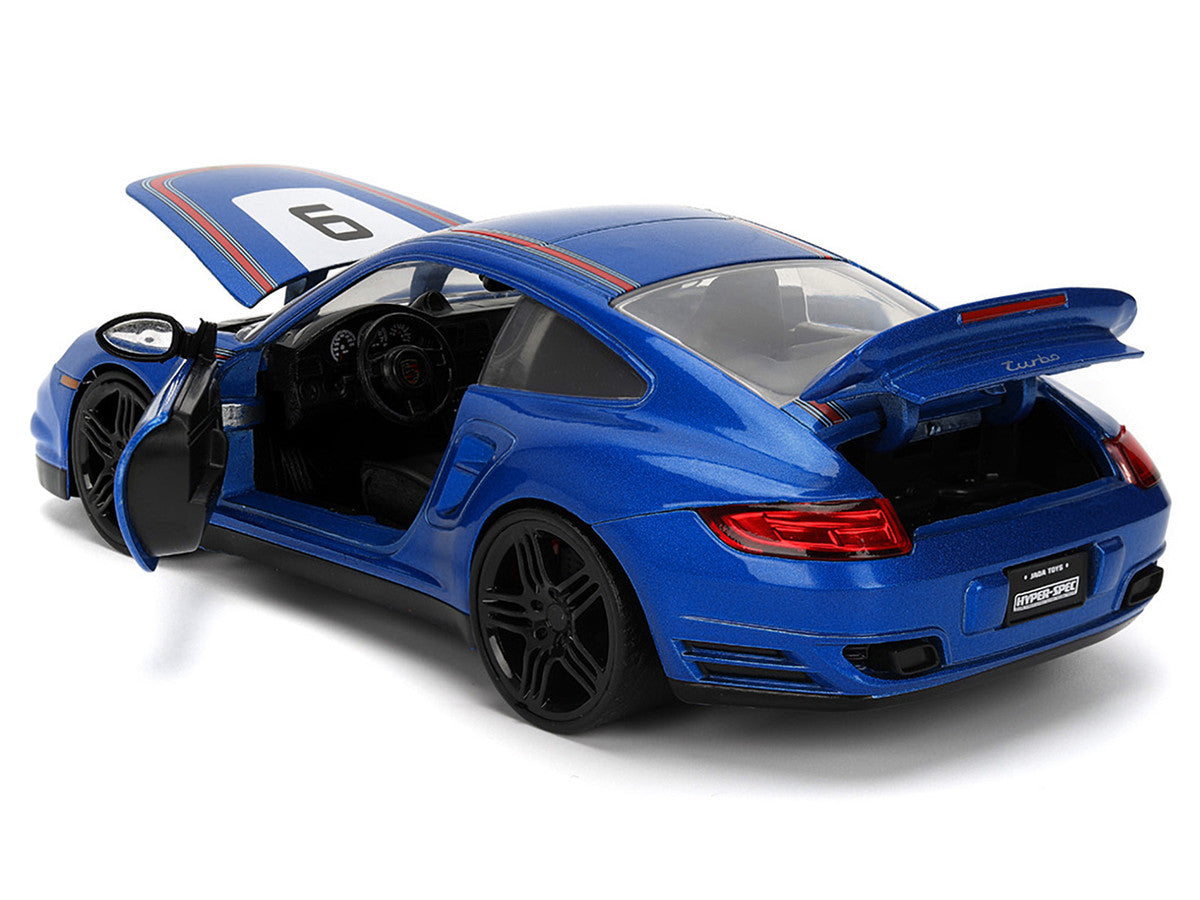 Porsche 911 Turbo (997) #9 Blue Metallic with Stripes "Hyper-Spec" Series 1/24 Diecast Model Car by Jada-3