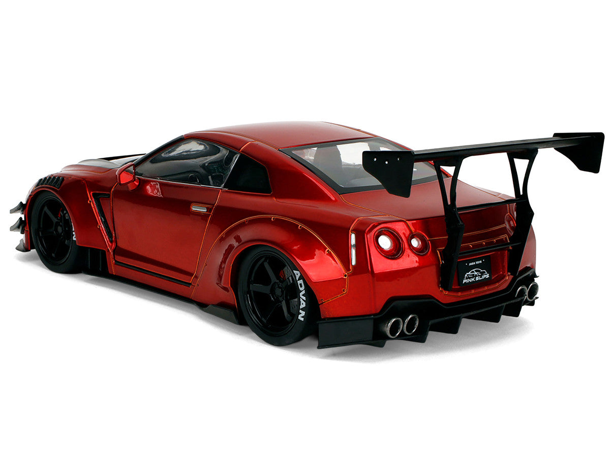 Nissan GT-R (R35) Liberty Walk Body Kit 2.0 RHD (Right Hand Drive) Red Metallic with Carbon Hood "Pink Slips" Series 1/18 Diecast Model Car by Jada-3