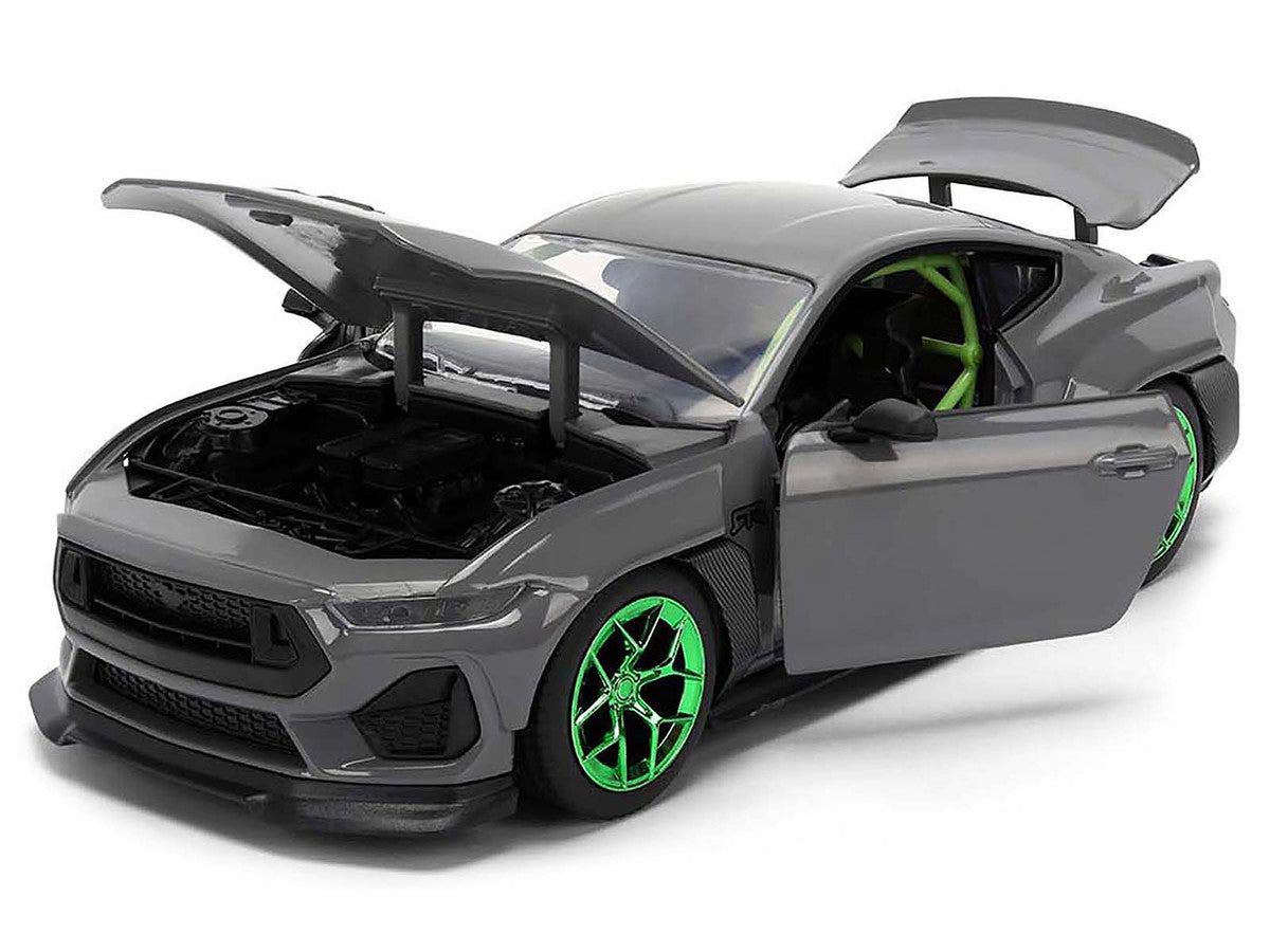 2024 Ford Mustang RTR Gray with Green Wheels "Bigtime Muscle" Series 1/24 Diecast Model Car by Jada-2