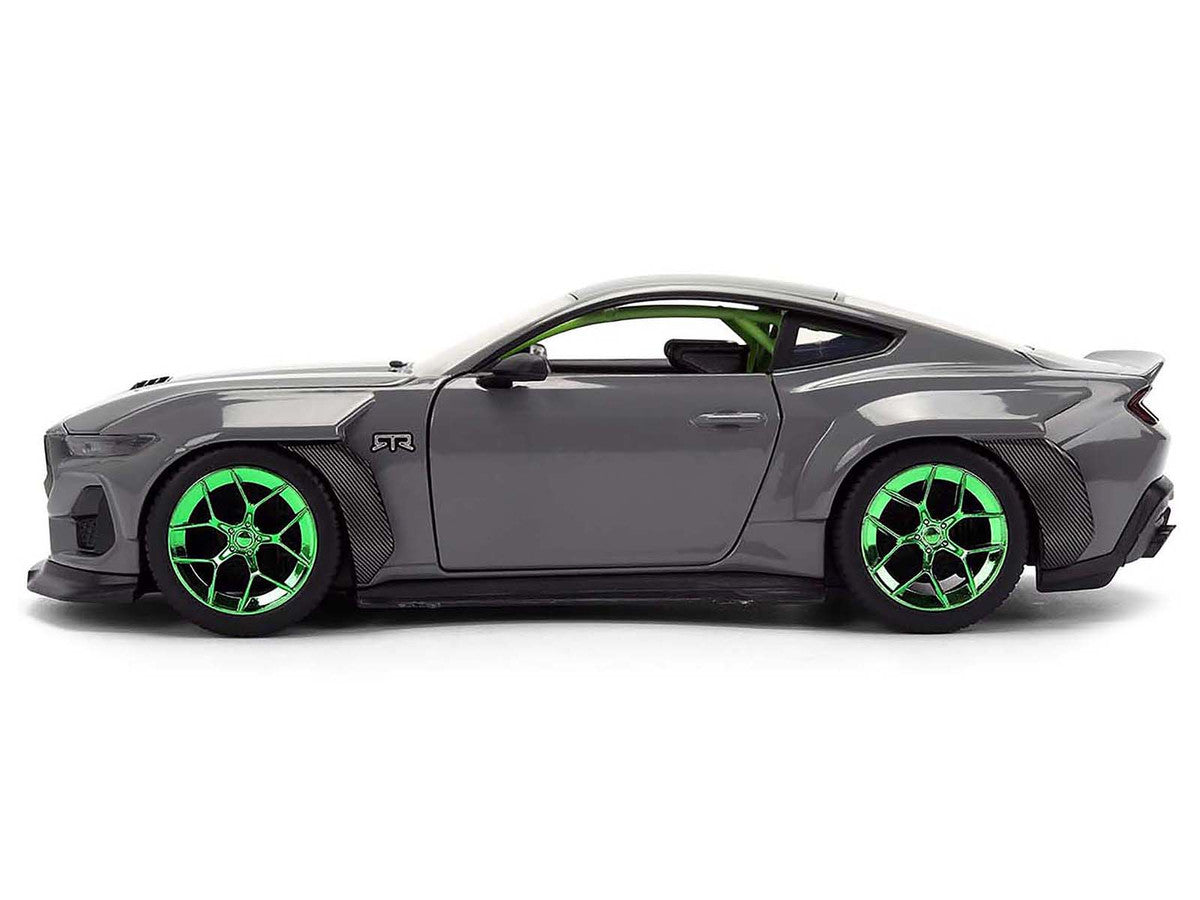 2024 Ford Mustang RTR Gray with Green Wheels "Bigtime Muscle" Series 1/24 Diecast Model Car by Jada-3