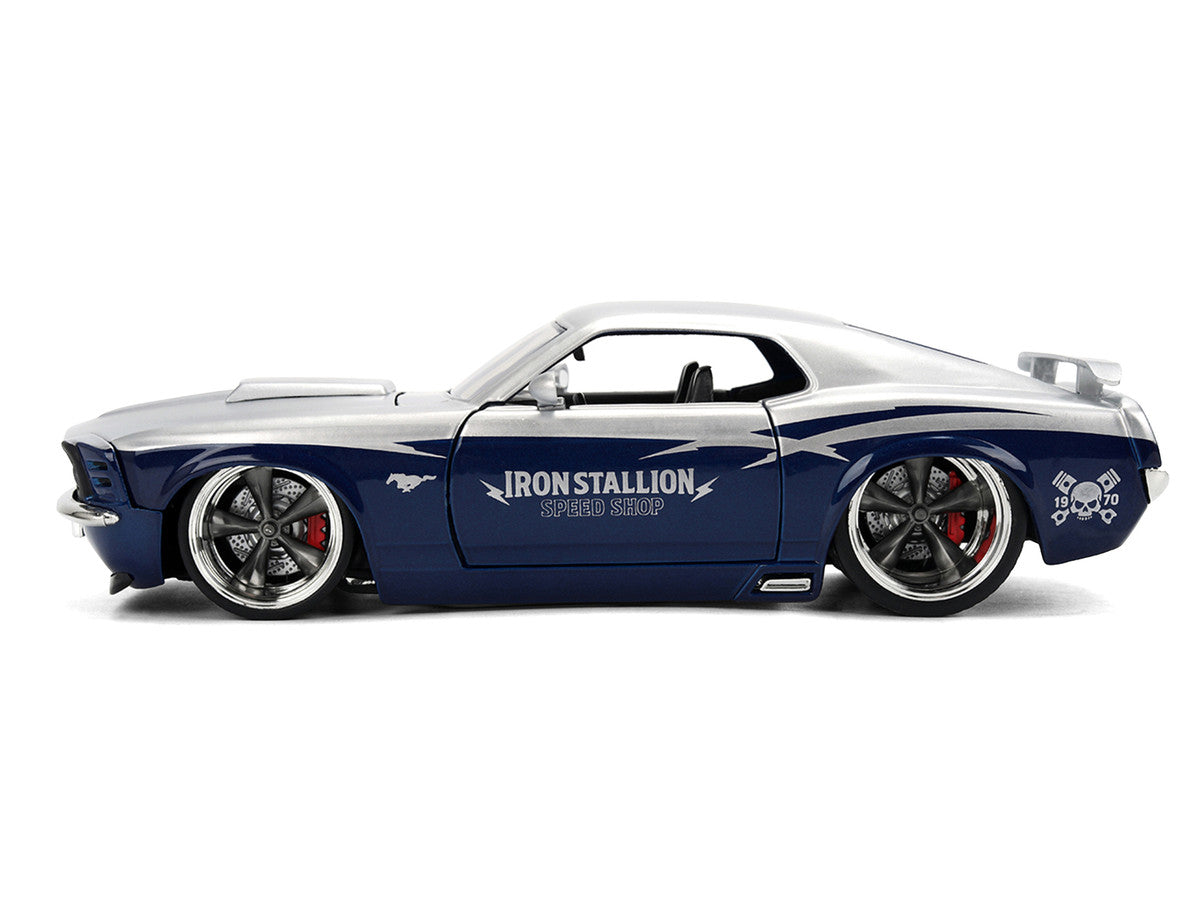 1970 Ford Mustang Boss 429 "Iron Stallion Speed Shop" Silver and Dark Blue Metallic "Bigtime Muscle" Series 1/24 Diecast Model Car by Jada-2