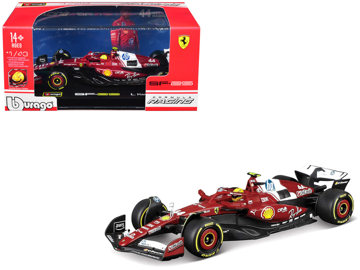 Ferrari SF-25 #44 Lewis Hamilton Formula One F1 "World Championship" (2025) with Display Case 1/43 Diecast Model Car by Bburago-4