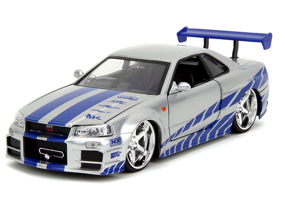 Brian's Nissan Skyline GT-R (R34) Silver Metallic with Blue Stripes and Suki's Honda S2000 Pink with Graphics Set of 2 Cars "Fast & Furious 25th Anniversary" "Fast & Furious" Series 1/24 Diecast Model Cars by Jada-3