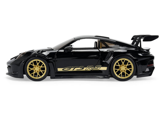 Porsche 911 (992) GT3 RS Black with Carbon Top and Hood Stripes and Gold Wheels "Hyper-Spec" 1/24 Diecast Model Car by Jada-0