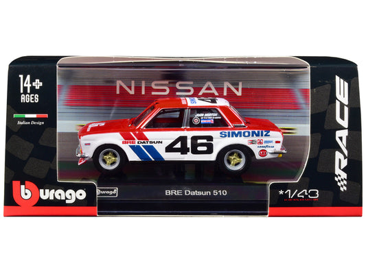 Datsun 510 #46 John Morton Red and White "BRE (Brock Racing Enterprises)" "Race" Series 1/43 Diecast Model Car by Bburago-0