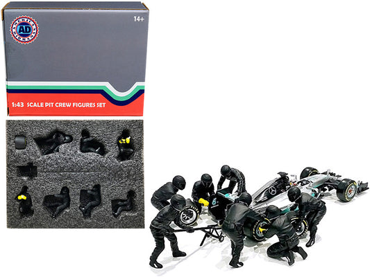Formula One F1 Pit Crew 7 Figurine Set Team Black Release II for 1/43 Scale Models by American Diorama-0
