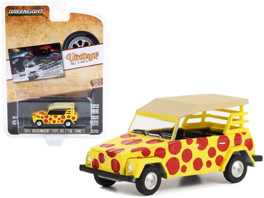 1974 Volkswagen Thing Type 181 Yellow with Red Polka Dots "Volkswagen Presents The Thing. It Can Be Anything!!!" "Vintage Ad Cars" Series 8 1/64 Diecast Model Car by Greenlight-0