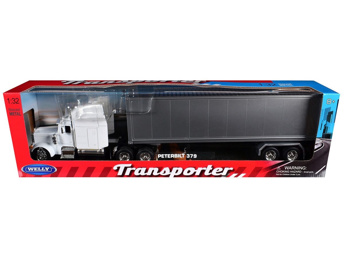 Peterbilt 379 Truck White with Silver Container "Transporter" Series 1/32 Diecast Model by Welly-1