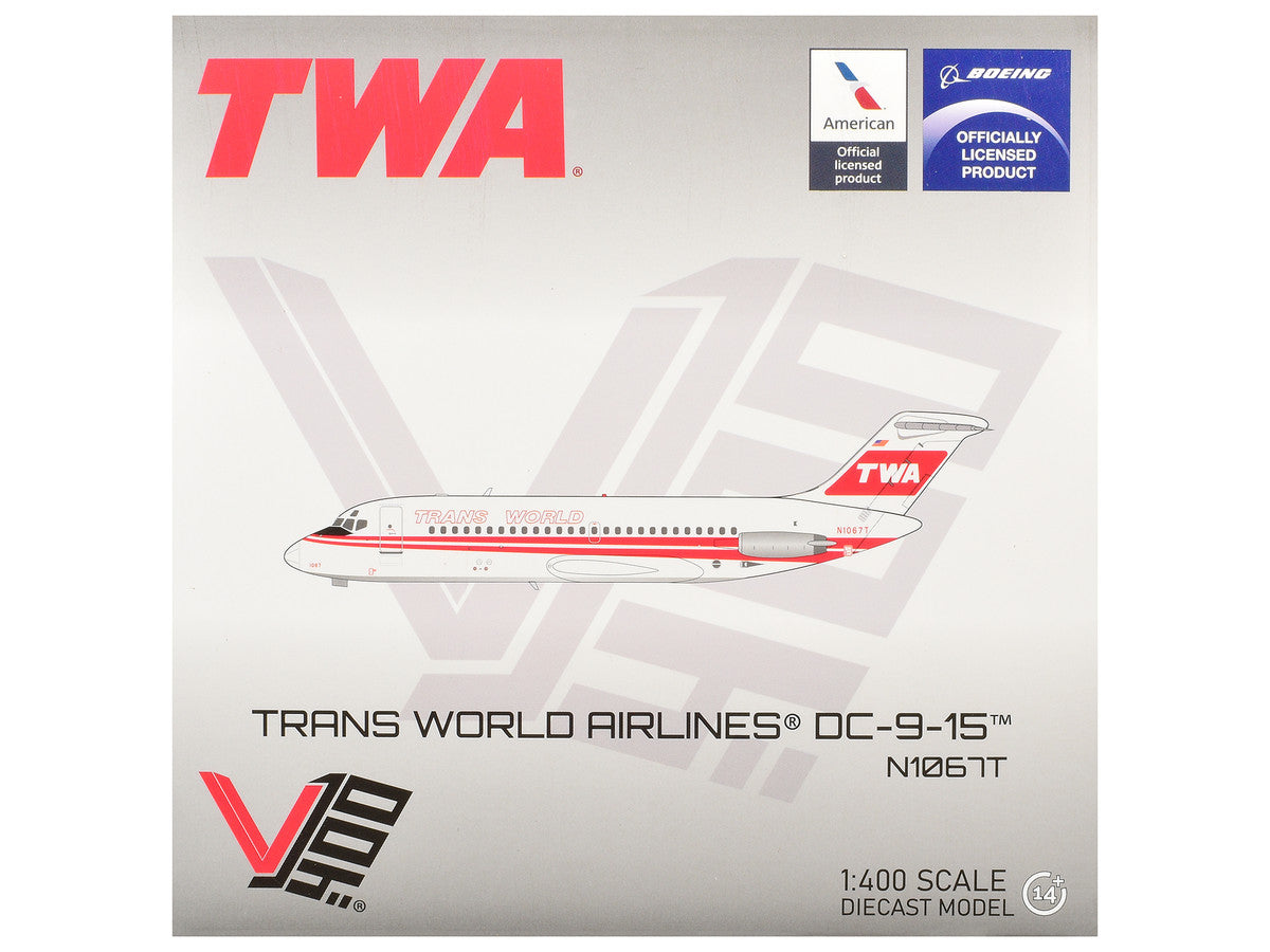 McDonnell Douglas DC-9-15 Commercial Aircraft "Trans World Airlines" (N1067T) White with Red Stripes 1/400 Diecast Model by V1:400-0