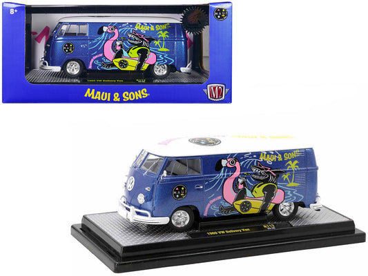 1960 Volkswagen Delivery Van Blue Metallic with White Top "Maui and Sons" Limited Edition to 6550 pieces Worldwide 1/24 Diecast Model Car by M2 Machines-0