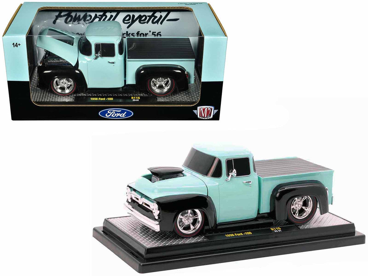 1956 Ford F-100 Pickup Truck Light Blue and Black Limited Edition to 6250 pieces Worldwide 1/24 Diecast Model Car by M2 Machines-0