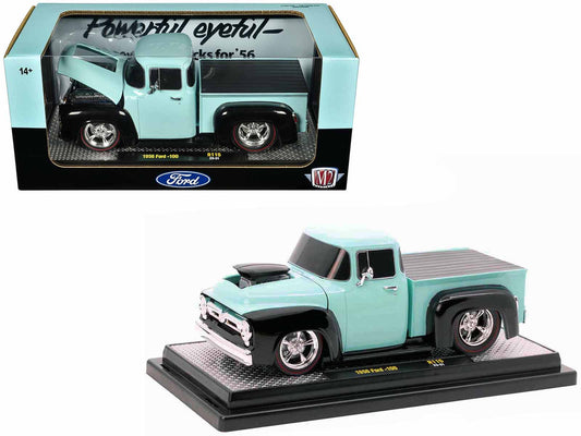 1956 Ford F-100 Pickup Truck Light Blue and Black Limited Edition to 6250 pieces Worldwide 1/24 Diecast Model Car by M2 Machines-0