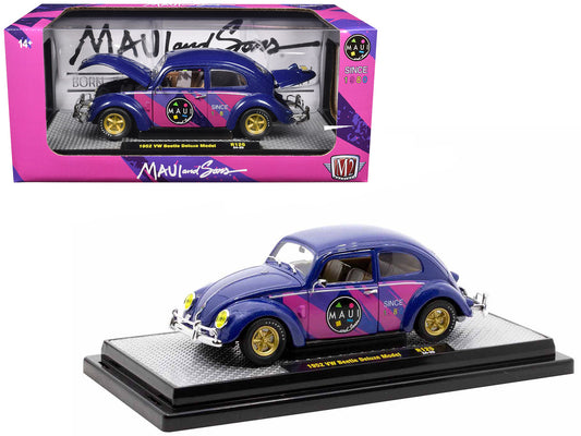 1952 Volkswagen Beetle Deluxe Model "Maui & Sons" Purple Metallic with Graphics Limited Edition to 6650 pieces Worldwide 1/24 Diecast Model Car by M2 Machines-0
