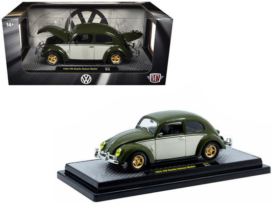 1952 Volkswagen Beetle Deluxe Model Dark Green with Beige Sides Limited Edition to 5250 pieces Worldwide 1/24 Diecast Model Car by M2 Machines-0