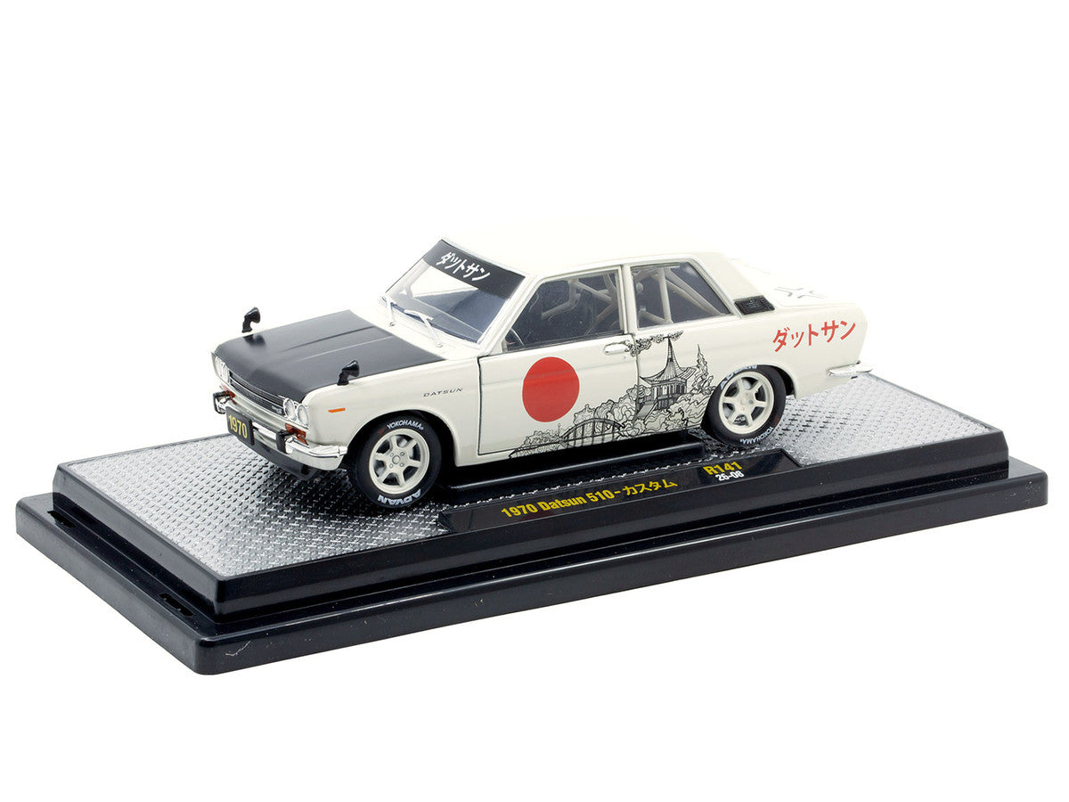 1970 Datsun 510 Light Gray with Japanese Graphics Limited Edition to 4050 pieces Worldwide 1/24 Diecast Model Car by M2 Machines-0