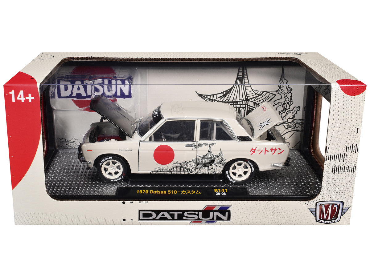 1970 Datsun 510 Light Gray with Japanese Graphics Limited Edition to 4050 pieces Worldwide 1/24 Diecast Model Car by M2 Machines-1