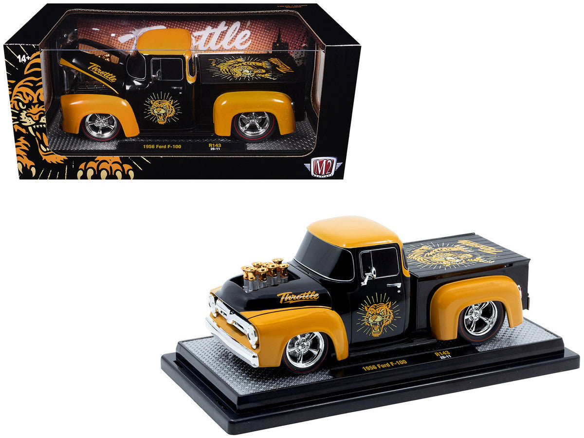 1956 Ford F-100 Pickup Truck "Throttle" Black with Brown Top and Fenders with Graphics Limited Edition to 6250 pieces Worldwide 1/24 Diecast Model Car by M2 Machines-2