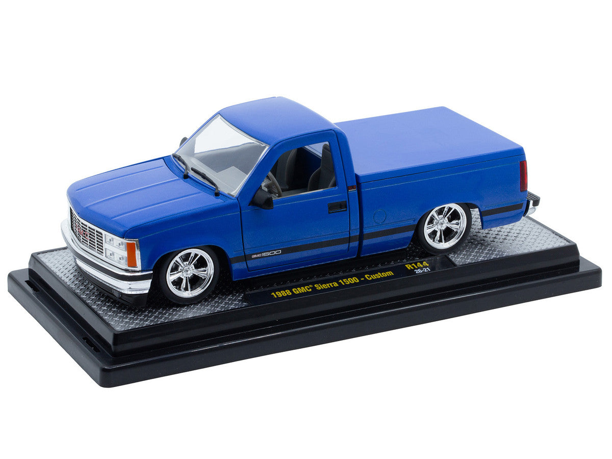 1988 GMC Sierra 1500 Custom Pickup Truck Blue Metallic with Black Stripes Limited Edition to 4850 pieces Worldwide 1/24 Diecast Model Car by M2 Machines-1