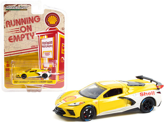 2021 Chevrolet Corvette C8 Stingray Coupe "Shell Oil" Yellow and White "Running on Empty" Series 13 1/64 Diecast Model Car by Greenlight-0