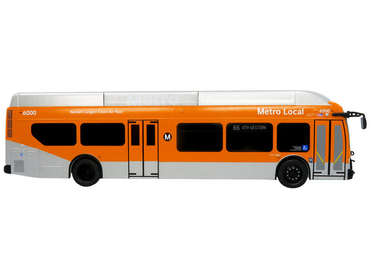New Flyer Xcelsior Transit Bus Bank "Los Angeles Metro" Orange and Silver "The Bus & Motorcoach Collection" Limited Edition to 504 Pieces Worldwide 1/43 Model by Iconic Replicas-0