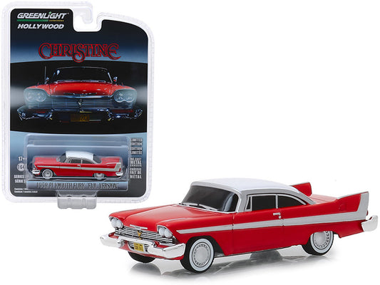 1958 Plymouth Fury Red with White Top "Evil Version" (Blacked Out Windows) "Christine" (1983) Movie "Hollywood Series" Release 24 1/64 Diecast Model Car by Greenlight-0