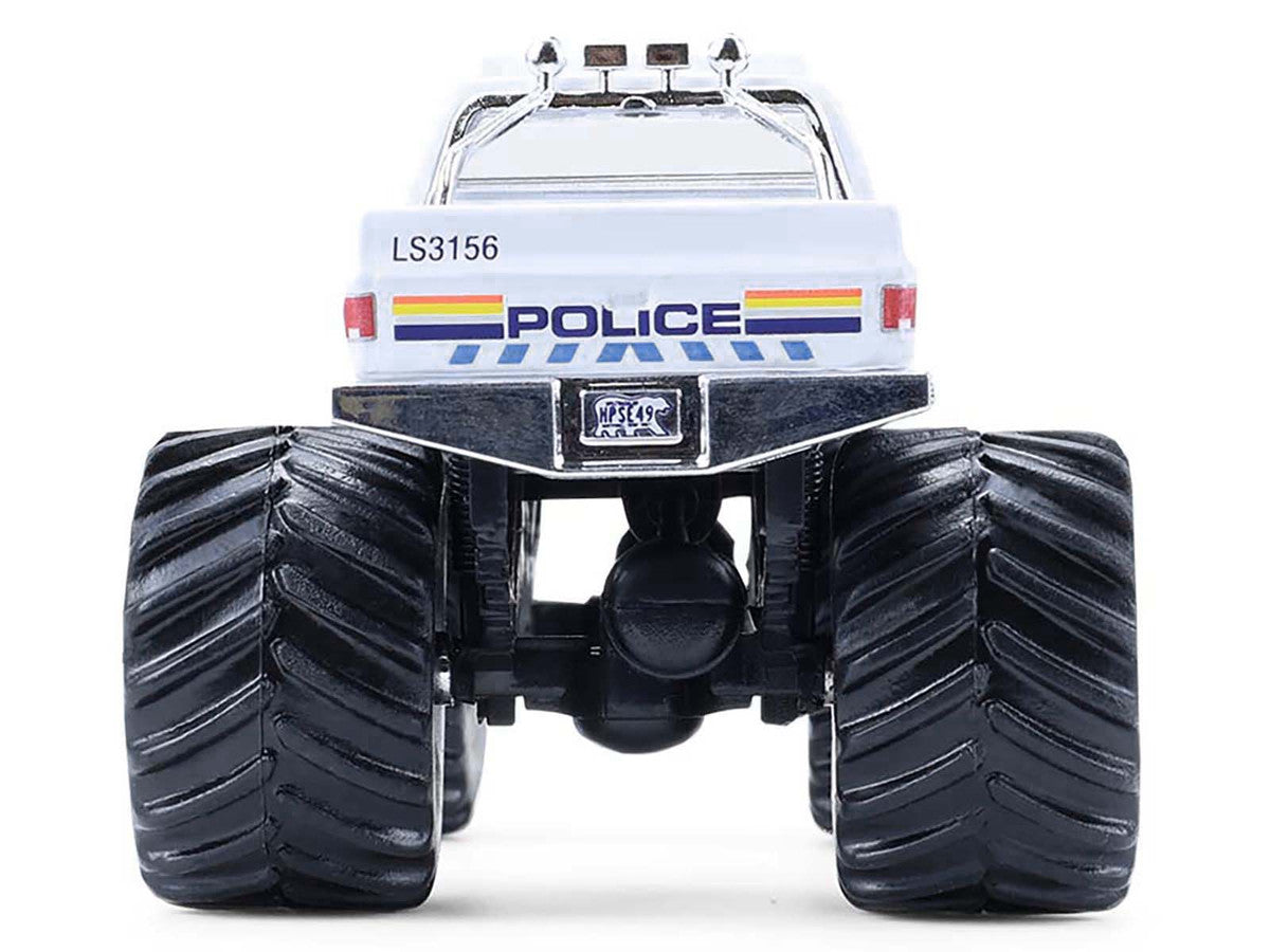 1986 Chevrolet Silverado Monster Truck "Royal Canadian Mounted Police" White with Stripes "Kings of Crunch - Hot Pursuit" Special Edition 1/64 Diecast Model Car by Greenlight-0